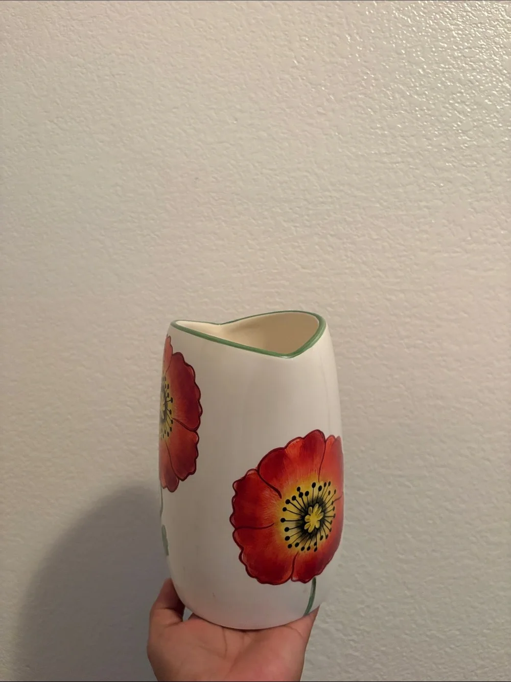 Hand-Painted Floral Ceramic Vase with Pink and Red Blooms